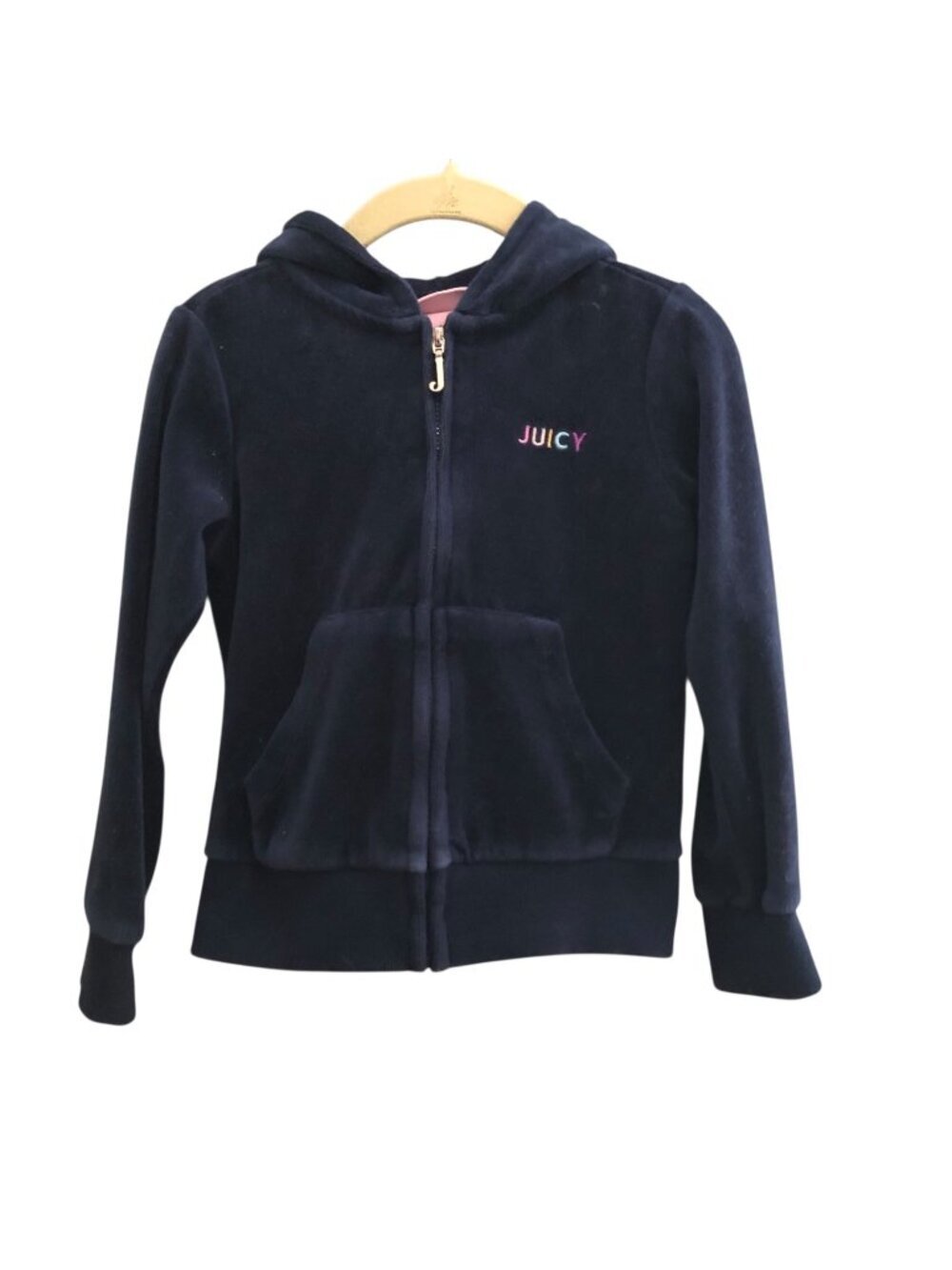 Juicy Couture Embroidered Hooded Sweatshirt Girls size 4 Blue Velour Jeweled Zip